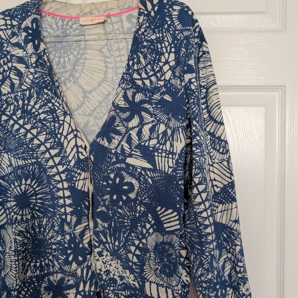 Tory Burch Cardigan Womens Size Medium Blue Baltic Sea Dream Catcher V Neck - Picture 2 of 10